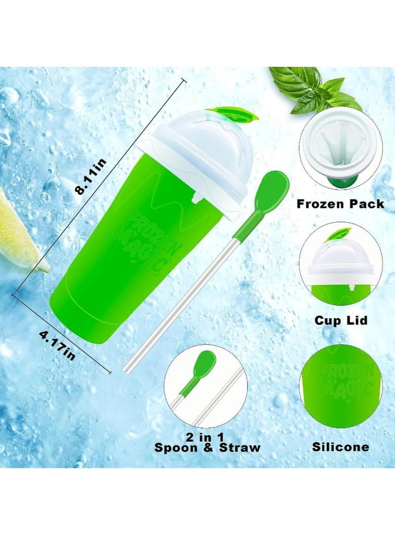 Slushie Maker Cup Magic Frozen Squeeze Ice Cup DIY Instant Icy Frozen Drinks in Moments Magic Quick Frozen Smoothies Cup Cooling Maker Cup Double Layer Silicone Slushies Squeeze Cup (Green 13.52OZ) - Image 2