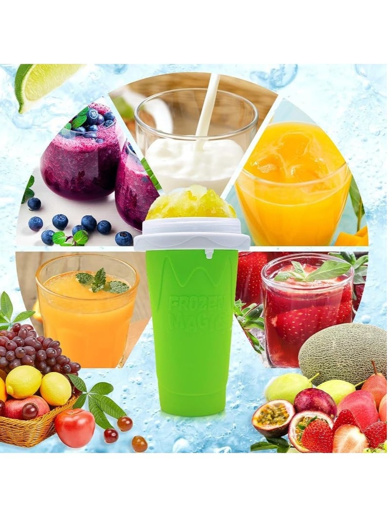 Slushie Maker Cup Magic Frozen Squeeze Ice Cup DIY Instant Icy Frozen Drinks in Moments Magic Quick Frozen Smoothies Cup Cooling Maker Cup Double Layer Silicone Slushies Squeeze Cup (Green 13.52OZ) - Image 4