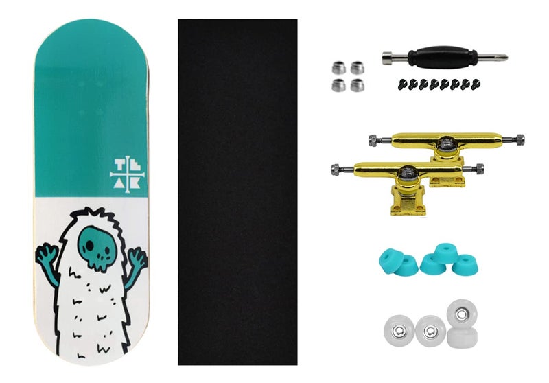 Teak Tuning 32mm Pro Fingerboard Heat Transfer Graphic Complete - Fully Assembled with Pro Level Parts - Pro Shaped Wood Deck (34x97mm), UltraSpin Wheels, Prodigy Trucks - Teal Yeti - Image 4