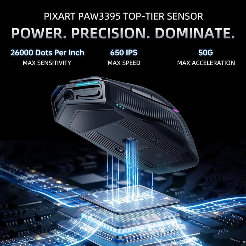 Machenike L8 Pro 8KHz Wireless Gaming Mouse with RGB Charging Dock, 26000 DPI,6 Programmable Buttons, Dual Mode Scroll, Ergonomic, Compatible with PC and Mac - Image 2