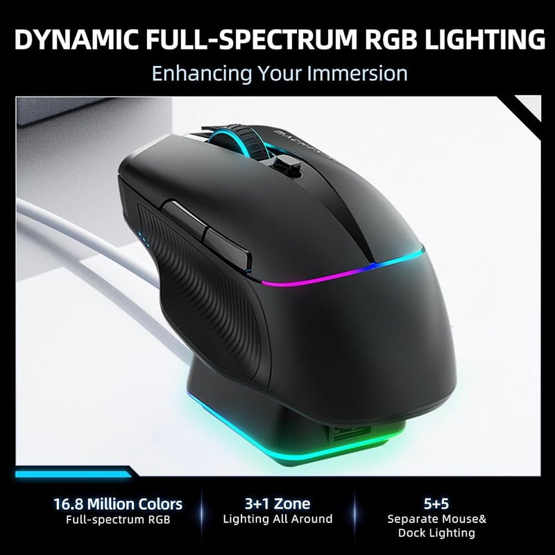 Machenike L8 Pro 8KHz Wireless Gaming Mouse with RGB Charging Dock, 26000 DPI,6 Programmable Buttons, Dual Mode Scroll, Ergonomic, Compatible with PC and Mac - Image 5