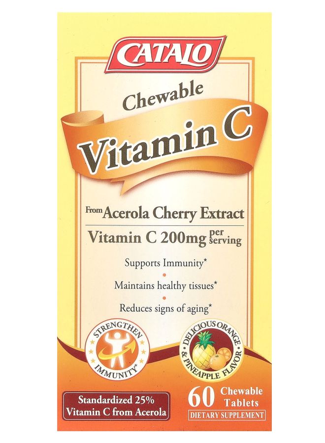 Chewable Vitamin C Orange & Pineapple 200 mg 60 Chewable Tablets (100 mg per Tablet)