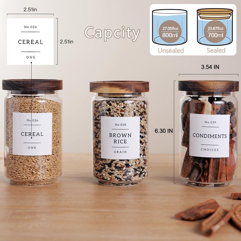 CZZGSM 6 Set Glass Pantry Storage Jars with Acacia Airtight Lid - 23oz Thicken Glass Kitchen Canisters with 132 Pantry Labels - Clear Glass Food Storage Containers with Wood Lid for Tea,Sugar,Cookie,Coffee - Image 5