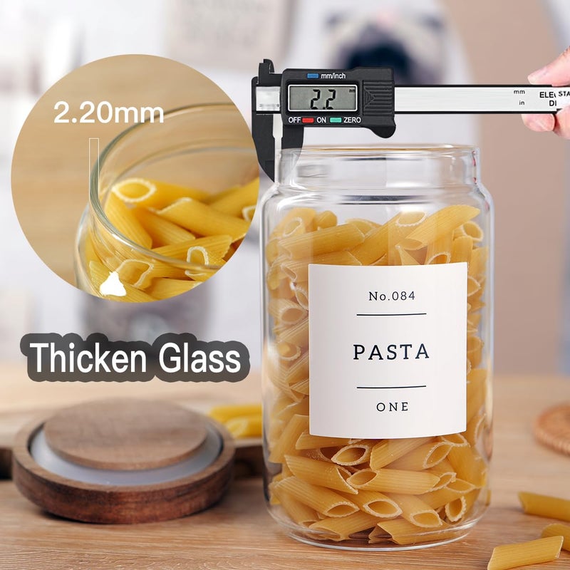 CZZGSM 6 Set Glass Pantry Storage Jars with Acacia Airtight Lid - 23oz Thicken Glass Kitchen Canisters with 132 Pantry Labels - Clear Glass Food Storage Containers with Wood Lid for Tea,Sugar,Cookie,Coffee - Image 4