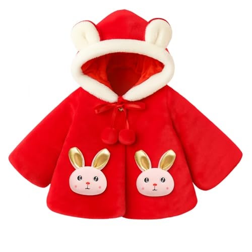 Bold N Elegant Faux Fur Warm Winter Outerwear Hooded Baby Jacket Coat Blanket with Soft Plush Golden Bunny Ear for Infant Toddler Boy Girl Kids (IN, Age, 0 Months, 6 Months, Red) - Image 4