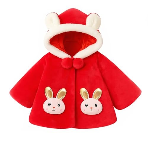 Bold N Elegant Faux Fur Warm Winter Outerwear Hooded Baby Jacket Coat Blanket with Soft Plush Golden Bunny Ear for Infant Toddler Boy Girl Kids (IN, Age, 0 Months, 6 Months, Red) - Image 1