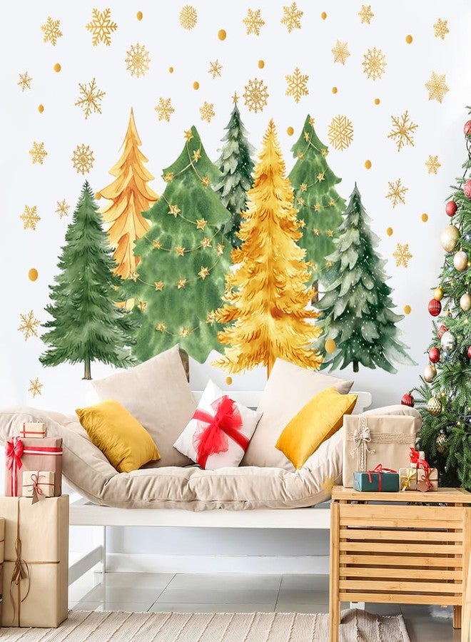 Amtoodopin Christmas Tree Wall Decals Merry Christmas Snowflake Pine Trees Wall Stickers Christmas Wallpaper DIY Peel and Stick Removable Vinyl Wall Art for Bedroom Holiday Home Decoration - Image 1