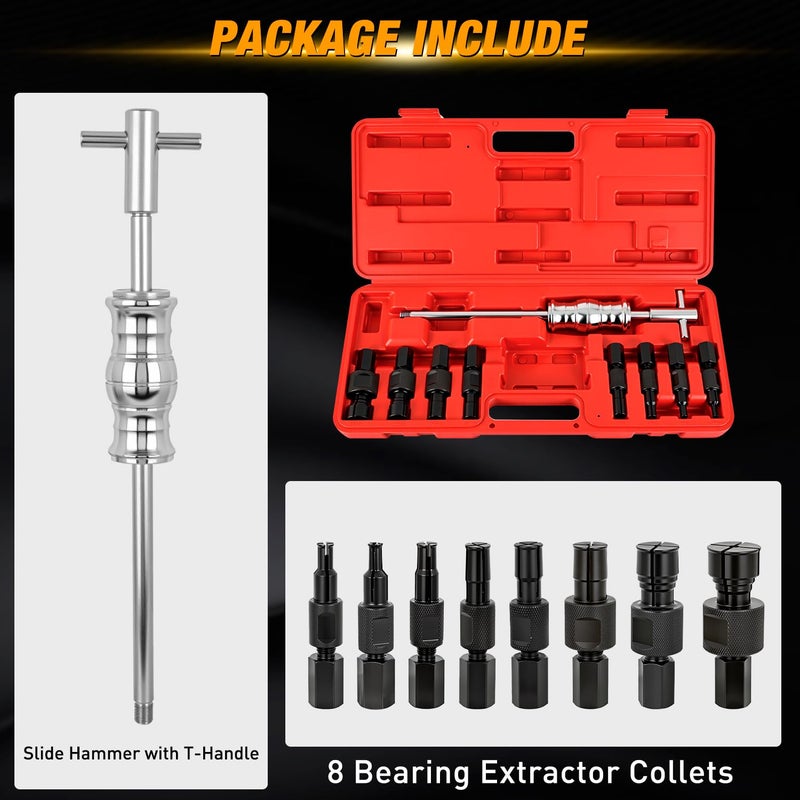 GOOACC 9PCS Blind Inner Bearing Puller Set, Slide Hammer with Expandable Collets 8-32MM Blind Hole Collet Bearing Slide Hammer Puller Set Internal Pilot Bearing Removal Tool for Axles Bearings, Red - Image 2