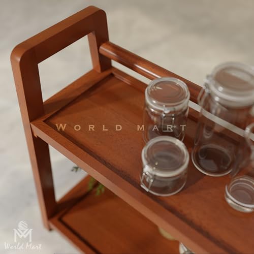 World Mart® Wooden Kitchen Counter Top Organizer | 2-Tier Multipurpose Corner Shelf Rack | Walnut Finish Storage Stand for Spices, Oils, Makeup, Office & Home | Easy DIY Assembly | 18x18x11 Inches - Image 3