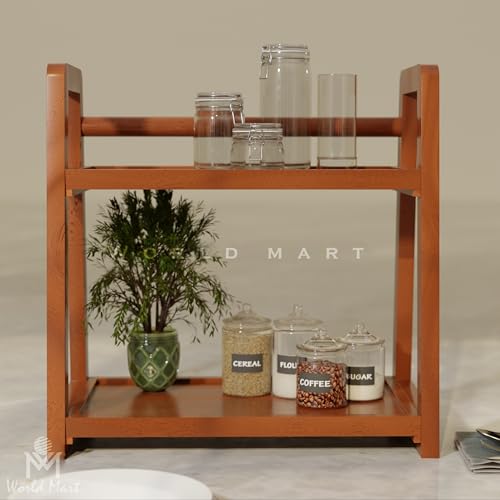 World Mart® Wooden Kitchen Counter Top Organizer | 2-Tier Multipurpose Corner Shelf Rack | Walnut Finish Storage Stand for Spices, Oils, Makeup, Office & Home | Easy DIY Assembly | 18x18x11 Inches - Image 5