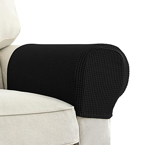 Chaexii Premium Polyester Sofa Arm Cover, Scratch Resistant Protector Covers, Washable, Elastic Armrest Covers for Square/Curved/Sloping Couch Armrests, 2Pcs (Black) - Image 1
