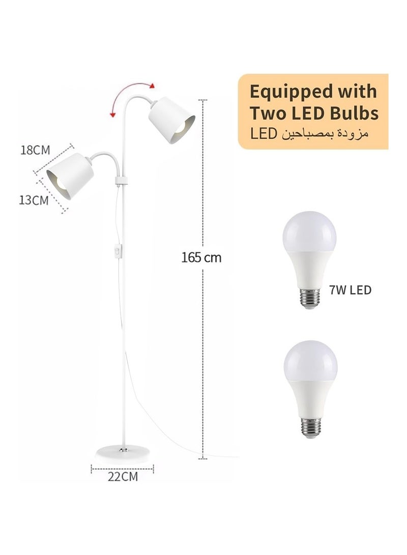 الروهيت مصباح أرضي، إضاءة أرضية بتصميم عصري، مصباح قائم طويل برأسين قابلين للتعديل، مناسب لغرفة المعيشة، غرفة النوم، غرفة الدراسة، المكتب (أبيض) - Image 2
