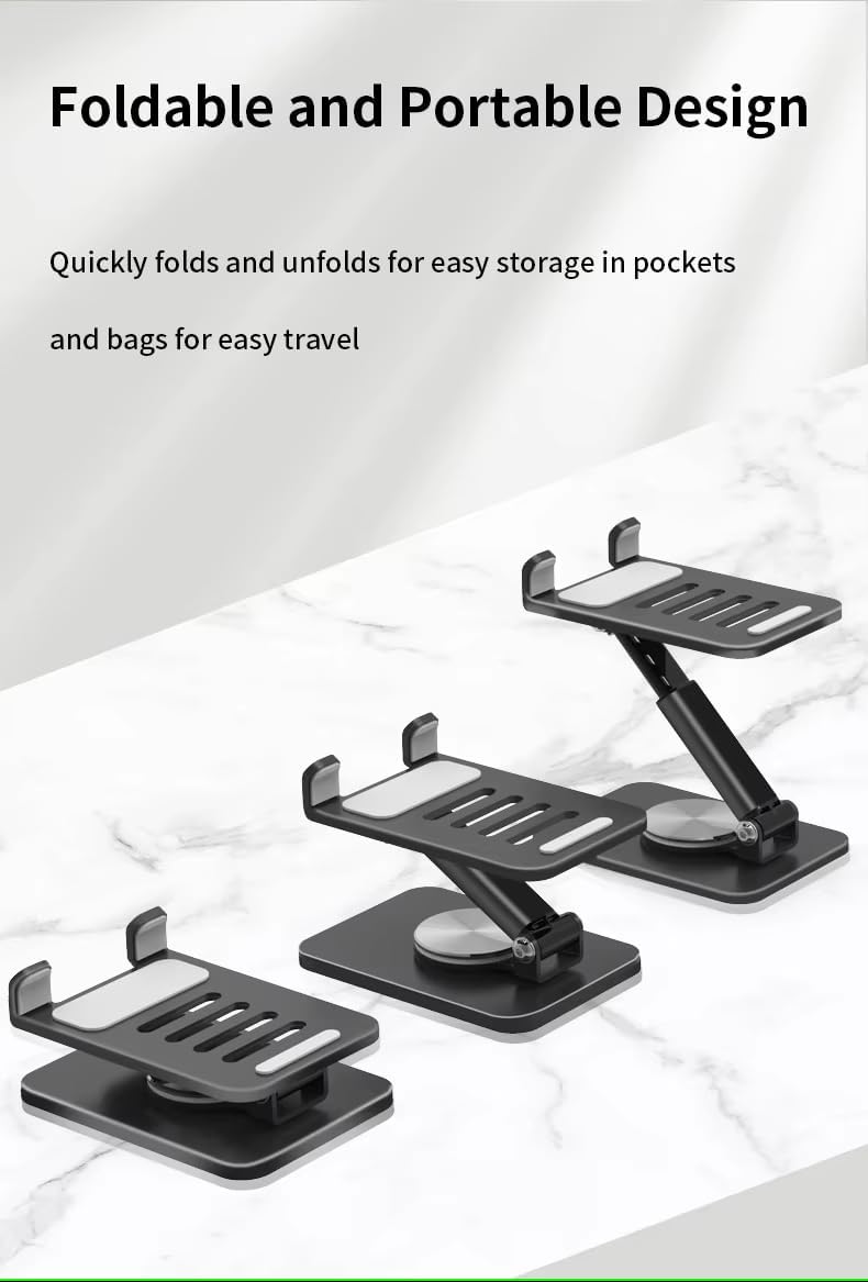 BROADONYX Adjustable Mobile Phone Stand for Desk 360° Rotating and Foldable Holder with Sturdy Base Compatible with All Smartphones Sleek Aluminum Design for Home and Office Use - Image 3