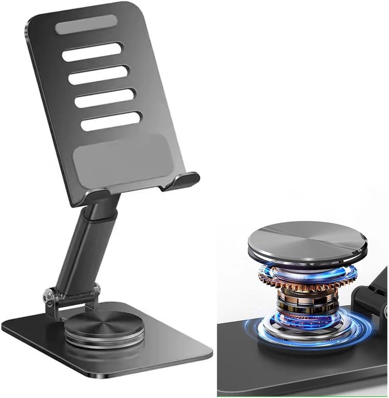 BROADONYX Adjustable Mobile Phone Stand for Desk 360° Rotating and Foldable Holder with Sturdy Base Compatible with All Smartphones Sleek Aluminum Design for Home and Office Use - Image 1