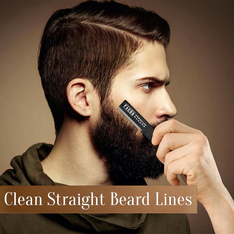 FACON Facón Beard Razor for Men - Professional Beard Shaping Tool Grooming Kit with 11 Replacement Blades, Mustache Shaper, Edger & Lineup, Premium Precision Straight Edge Razor 100% Stainless Steel Blade - Image 3