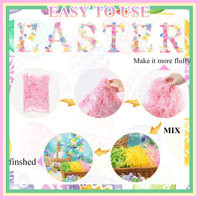 Gloreyan 6 Colors/4.3oz Easter Grass Shredded Paper Filler Raffia Paper Filler for Easter Gift Wrapping Basket Filling Birthdays Weddings Party Supply - Image 3