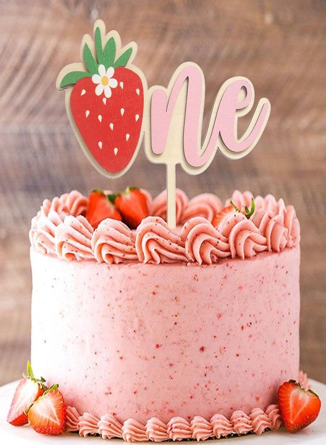 BOOMPA Wooden Strawberry Birthday Cake Topper - Sweet 1st Decor for Baby - Berry Theme Party Decoration for Boy and Girl - Cake Smash Photo - Image 3
