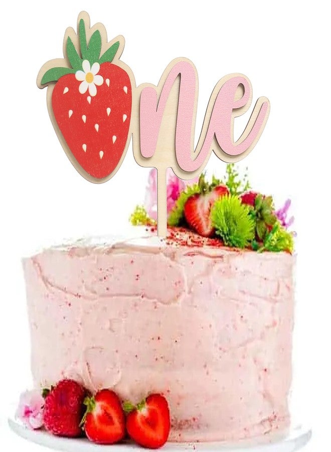 BOOMPA Wooden Strawberry Birthday Cake Topper - Sweet 1st Decor for Baby - Berry Theme Party Decoration for Boy and Girl - Cake Smash Photo - Image 1