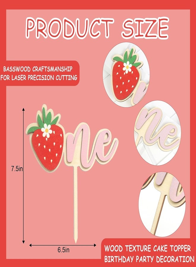 BOOMPA Wooden Strawberry Birthday Cake Topper - Sweet 1st Decor for Baby - Berry Theme Party Decoration for Boy and Girl - Cake Smash Photo - Image 2