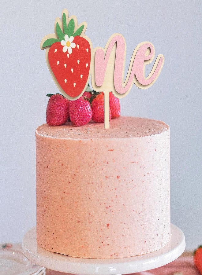 BOOMPA Wooden Strawberry Birthday Cake Topper - Sweet 1st Decor for Baby - Berry Theme Party Decoration for Boy and Girl - Cake Smash Photo - Image 4