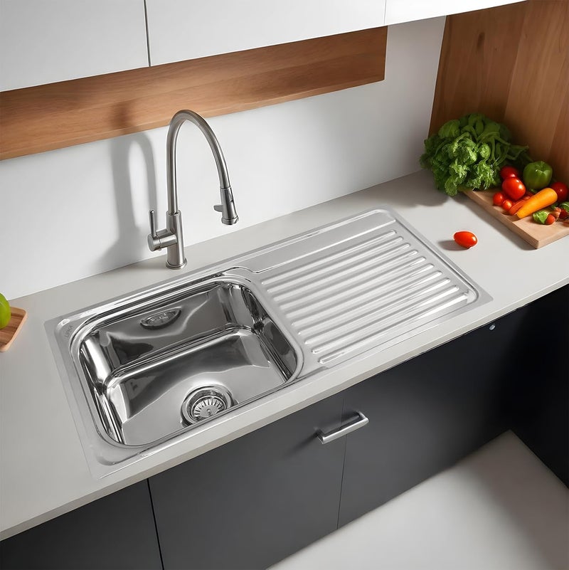 Lipka LIPKA Single Bowl with Drainboard Kitchen Sink 37 x 18 x 8 Inches Premium Stainless Steel Round Single Bowl Kitchen Sink with Glossy Finish Including round Sink Coupling and Waste Pipe - Image 3