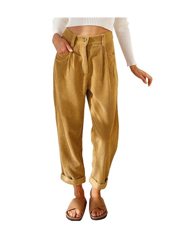 Loquat New Women's High-waisted Solid Color Corduroy Loose Casual Pants 