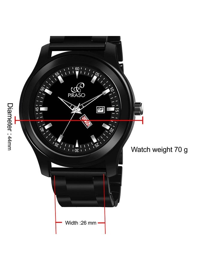 PIRASO Stainless Steel Classy Look Black Day And Date Display Chain Analog Watch For Men/Boys - Image 5