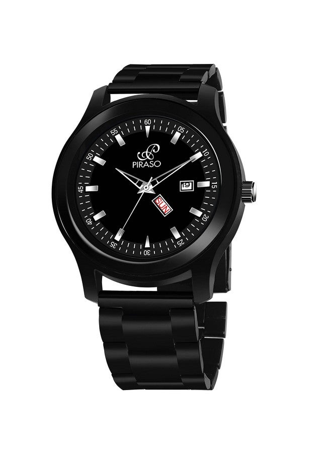 PIRASO Stainless Steel Classy Look Black Day And Date Display Chain Analog Watch For Men/Boys - Image 3