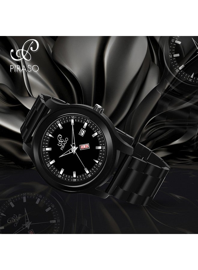 PIRASO Stainless Steel Classy Look Black Day And Date Display Chain Analog Watch For Men/Boys - Image 4