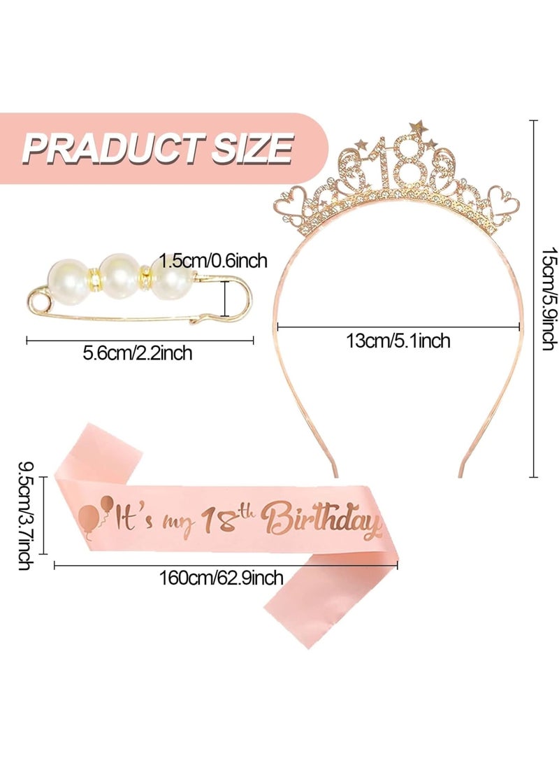 SOLARAE Birthday Girl Headband, Birthday Crown Tiara and Sash, Rose Gold Crystal Crown Set, Pearl Pins, Birthday Girl Headband Birthday Gifts for Women, Sweet Happy Birthday Accessories - Image 5
