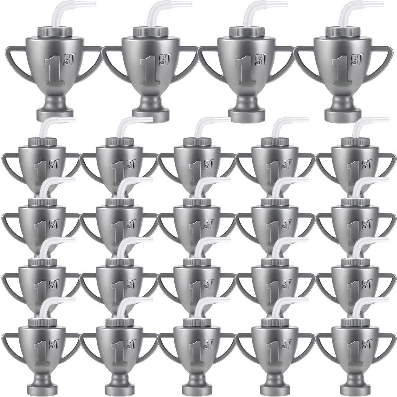 Amyhill 24 Pcs Race Car Trophy Cups With Straws and Lids 12 Oz Plastic Race Car Birthday Party Supplies And Favors For Kids Adults Props Rewards Winning Prizes Competitions Silver - Image 2