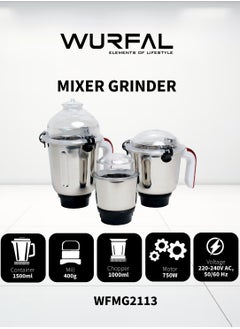 Wurfal WURFAL 3-In-1 Mixer Grinder 750 w With Unbreakable ABS Body And Stainless Steel Jars  - Image 2