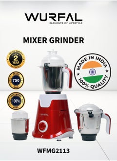 Wurfal WURFAL 3-In-1 Mixer Grinder 750 w With Unbreakable ABS Body And Stainless Steel Jars  - Image 1
