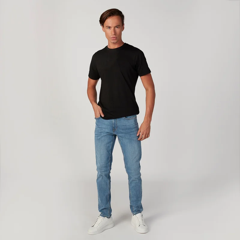 Lee Cooper Slim Fit Plain Mid Waist Jeans with Pocket Detail