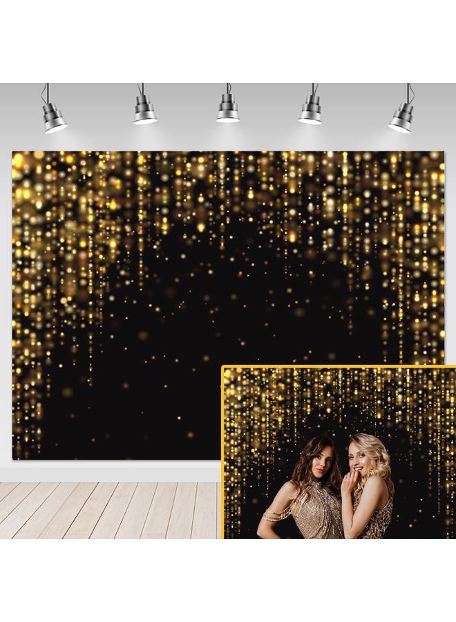 Mocsicka خلفية سوداء وذهبية 7x5 قدم زينة حفلات سوداء وذهبية خلفية تصوير زينة حفلات عيد الميلاد ورأس السنة خلفية لزينة كشك الصور - Image 1