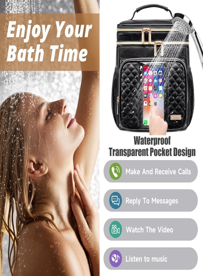 Tealari Toiletry Bag for Women, Portable Shower Caddy for College Dorm, Travel, Gym, Camping, Black Leather - Image 3