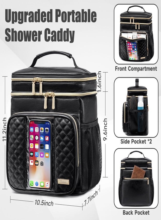 Tealari Toiletry Bag for Women, Portable Shower Caddy for College Dorm, Travel, Gym, Camping, Black Leather - Image 4