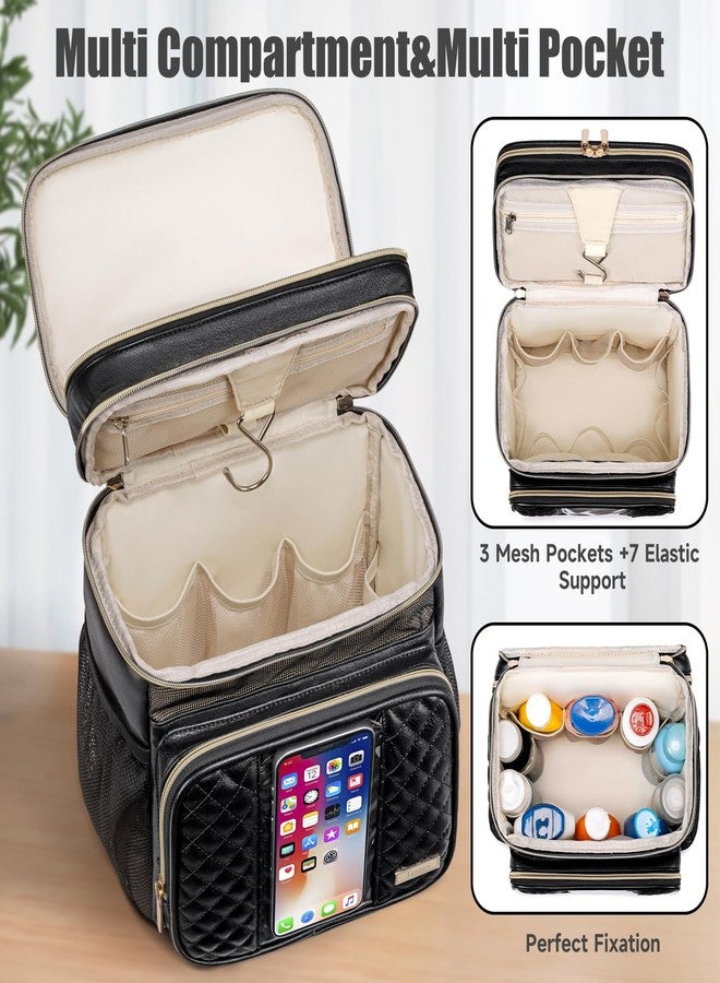 Tealari Toiletry Bag for Women, Portable Shower Caddy for College Dorm, Travel, Gym, Camping, Black Leather - Image 5