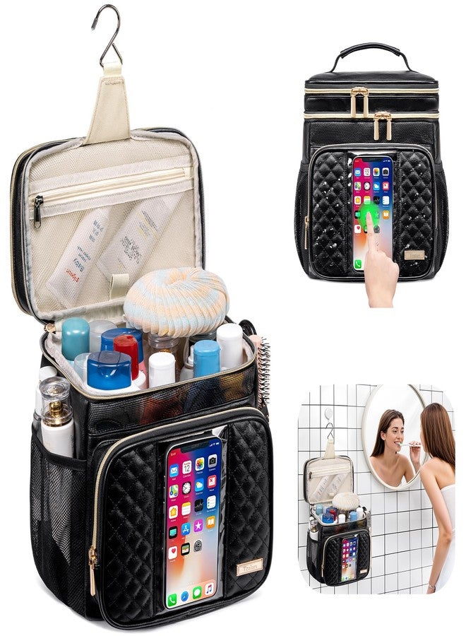 Tealari Toiletry Bag for Women, Portable Shower Caddy for College Dorm, Travel, Gym, Camping, Black Leather - Image 2