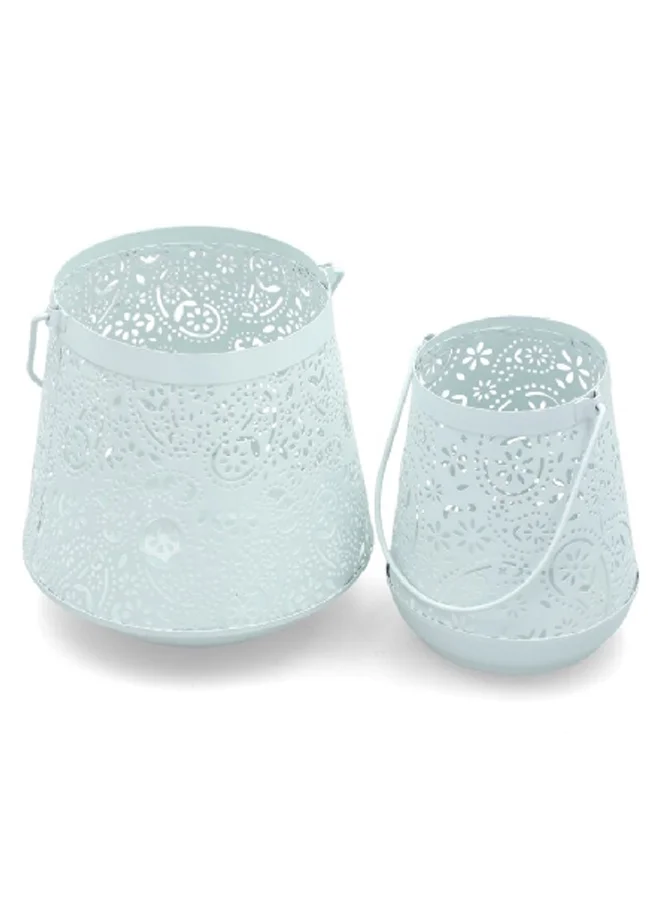 serene 2-Piece Decorative Metal Elegant Candle Holder Set Light Blue 17 x 17.5 x 17.5 cm 01-200B0915-99
