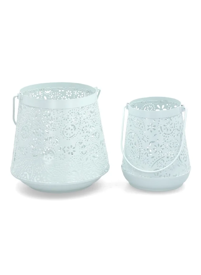 serene 2-Piece Decorative Metal Elegant Candle Holder Set Light Blue 17 x 17.5 x 17.5 cm 01-200B0915-99