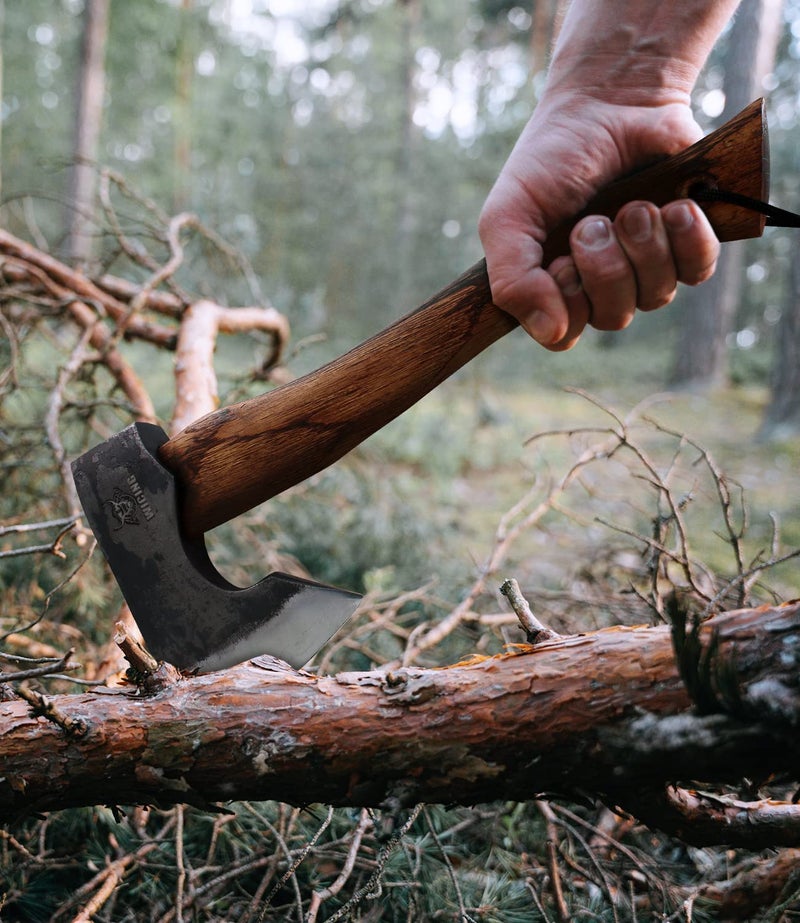 WICING 13.5 Inch Hatchet, Camping Axes and Hatchets 1065 Carbon Steel and Beech Handle, with Leather Sheath - Image 5