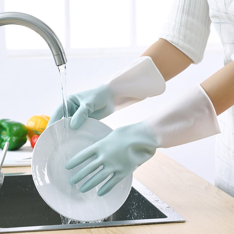 Dual-Color Durable Kitchen Cleaning Gloves Double pink - Image 2