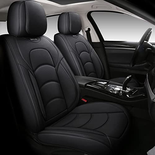 NS YOLO Full Coverage Car Seat Covers Universal Fit for Cars SUVs Pick-up Trucks with Waterproof Leatherette in Automotive Vehicle Interior Accessories (Black, Front Pair) - Image 1