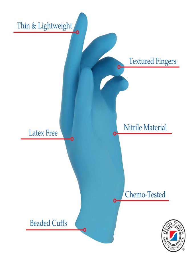 Henry Schein Criterion N100 Nitrile Gloves - X-Large, Blue, 90/Box - Chemo Tested, Latex-Free, 3.54 Mil Finger Thickness, Textured Fingers, Beaded Cuff, Non-Sterile, Disposable - Image 2
