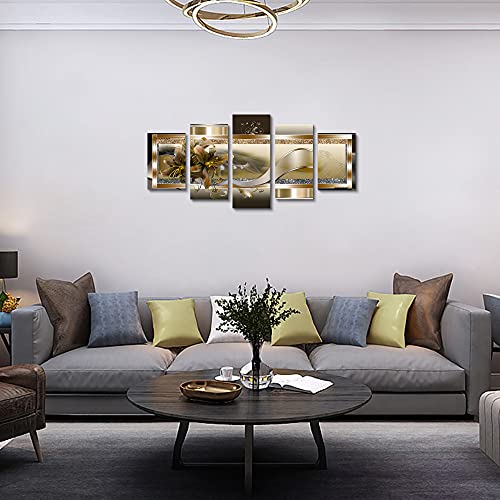 LUDUHU Yellow Orchid Flowers Canvas Print - Abstract Wall Art Painting Decor for Home Decoration Artwork Picture Bedroom Yellow Lily Floral (D,Oversize 40x20inch) - Image 2