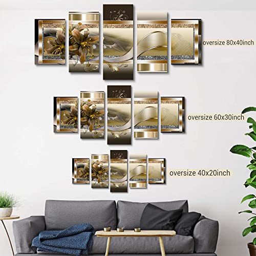 LUDUHU Yellow Orchid Flowers Canvas Print - Abstract Wall Art Painting Decor for Home Decoration Artwork Picture Bedroom Yellow Lily Floral (D,Oversize 40x20inch) - Image 4