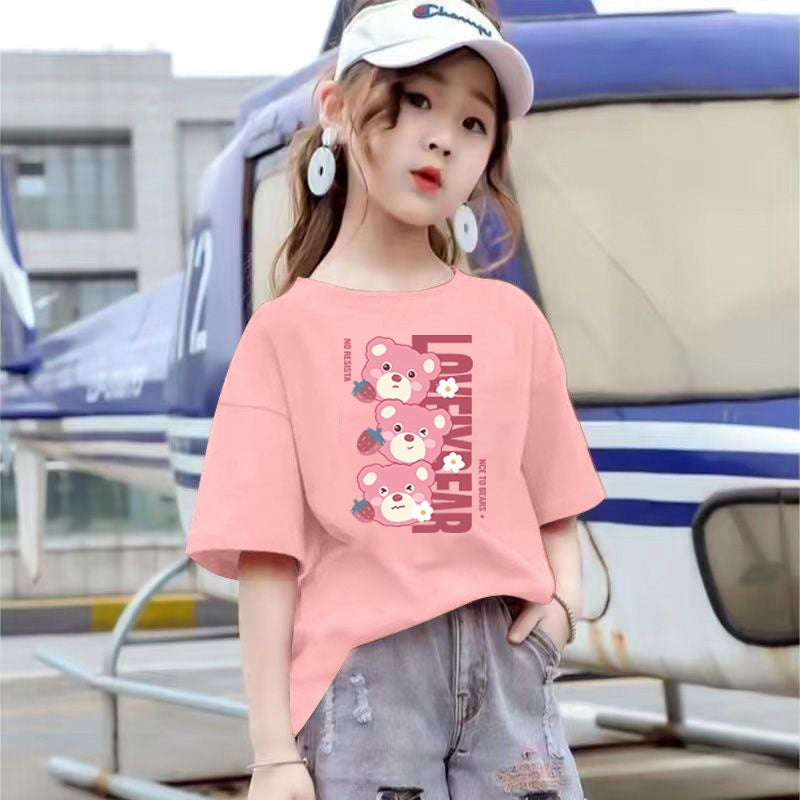 2011#2025 Short-Sleeved T-Shirt For Children And Girls Pure Cotton Half-Sleeved Children'S All-Match Thin Tops Trendy - Image 2