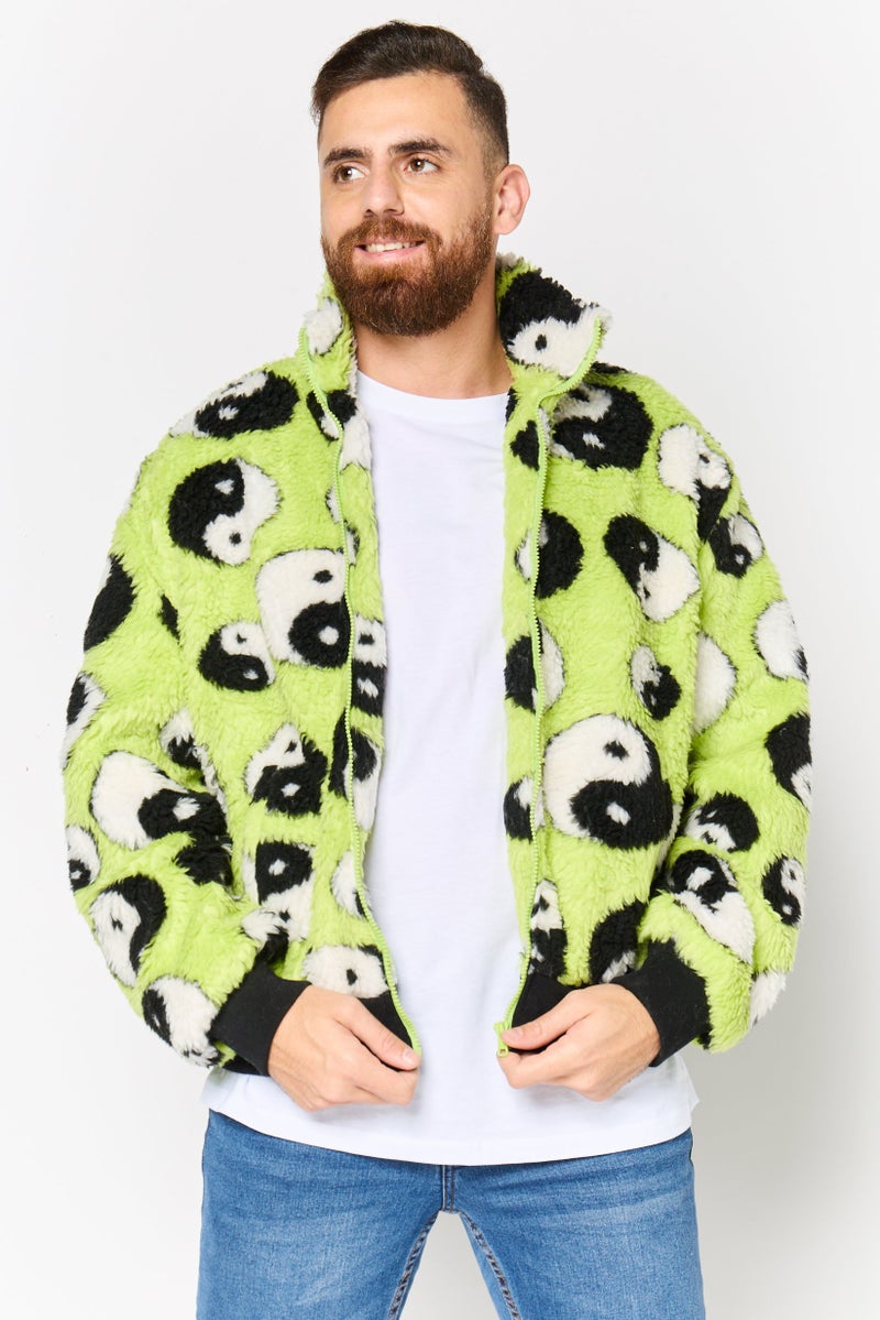 Asos Design Men Allover Print Sherpa Jacket, Multicolor - Image 1