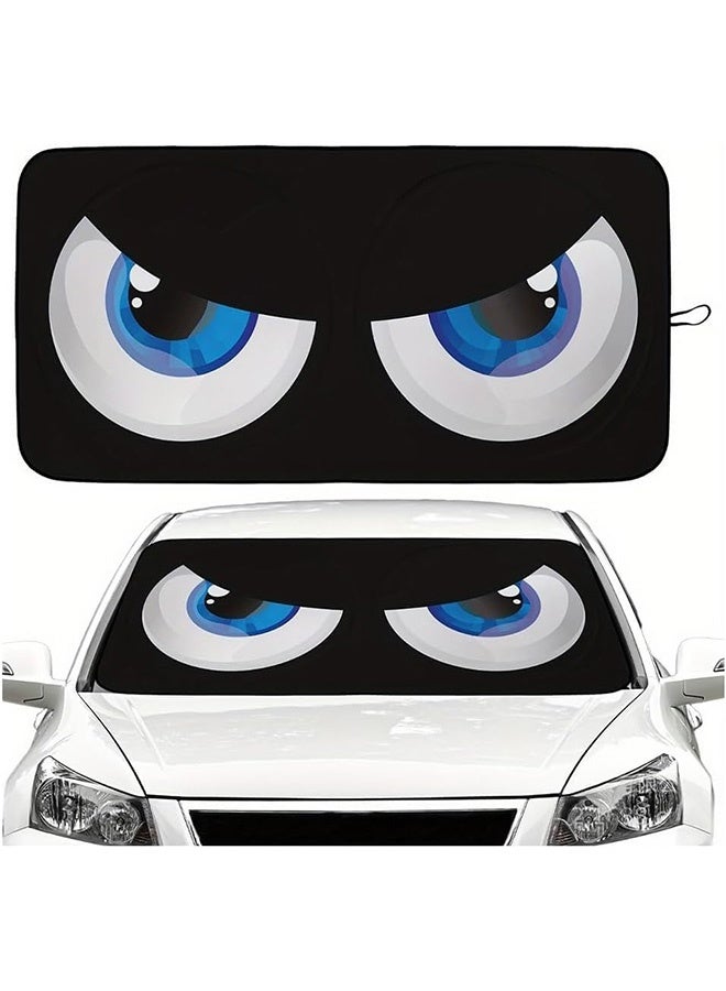 AGREON Car Windshield Sun Shade, Foldable Funny Vehicle Front Windshield Sun Shade Block Cover for UV Rays, Automotive Interior Protector for SUV Sedan Truck (Black/Blue Eye) - Image 1